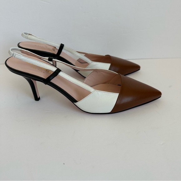 KateSpade Sabina pumps white brown leather with black and clear slingback straps - Picture 2 of 13